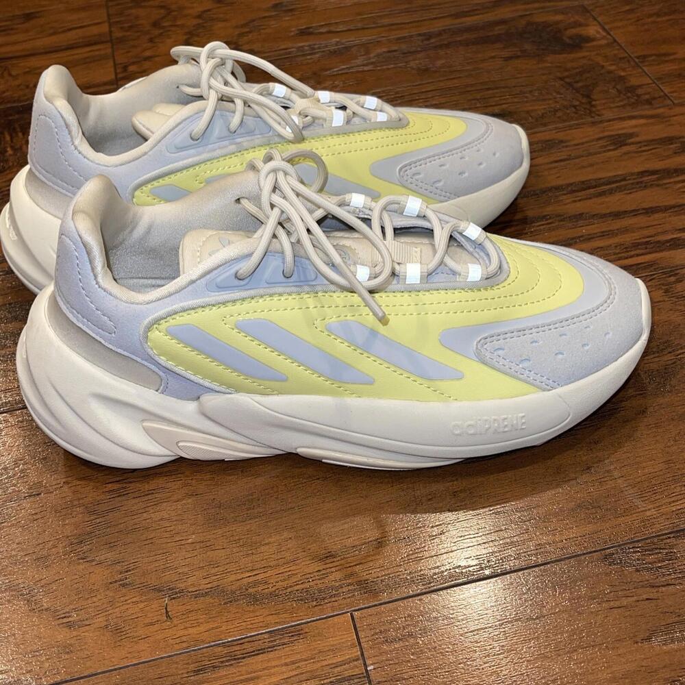 Kids Adidas Ozelia J Shoes Sneakers White Gray Yellow Size 3.5 Youth - Picture 3 of 9
